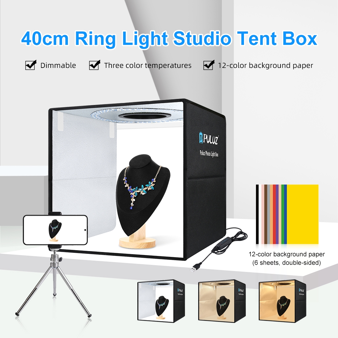 Photography Lighting Backdrop - PULUZ Caja de Luz Plegable Portátil